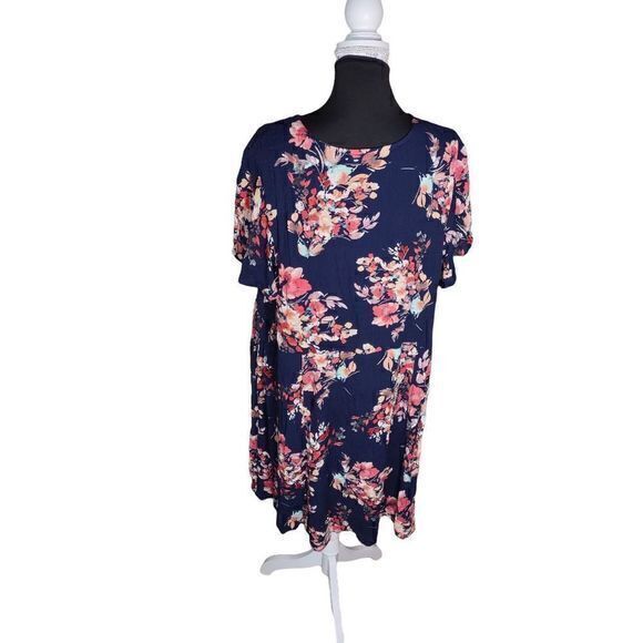 Torrid Navy Gauze Short Sleeve Skater Dress with Lace Collar Detail and Pockets - Picture 6 of 10